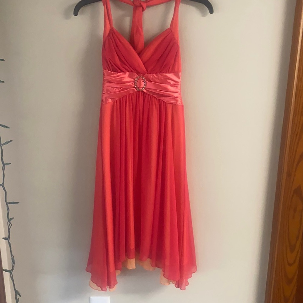 Orange with pink overlay halter top dress
